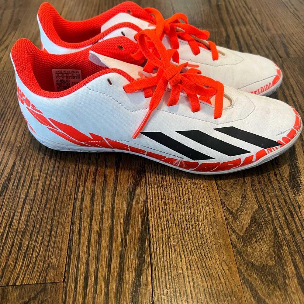 adidas Kids White and Orange Indoor Soccer Shoes